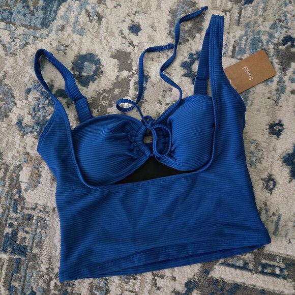 Samiol Blue Hollow Tie Rope Tankini Set - Picture 3 of 7